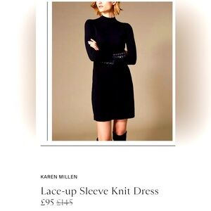 Karen Millen Black Long Lace-Up Sleeve Knit Dress
